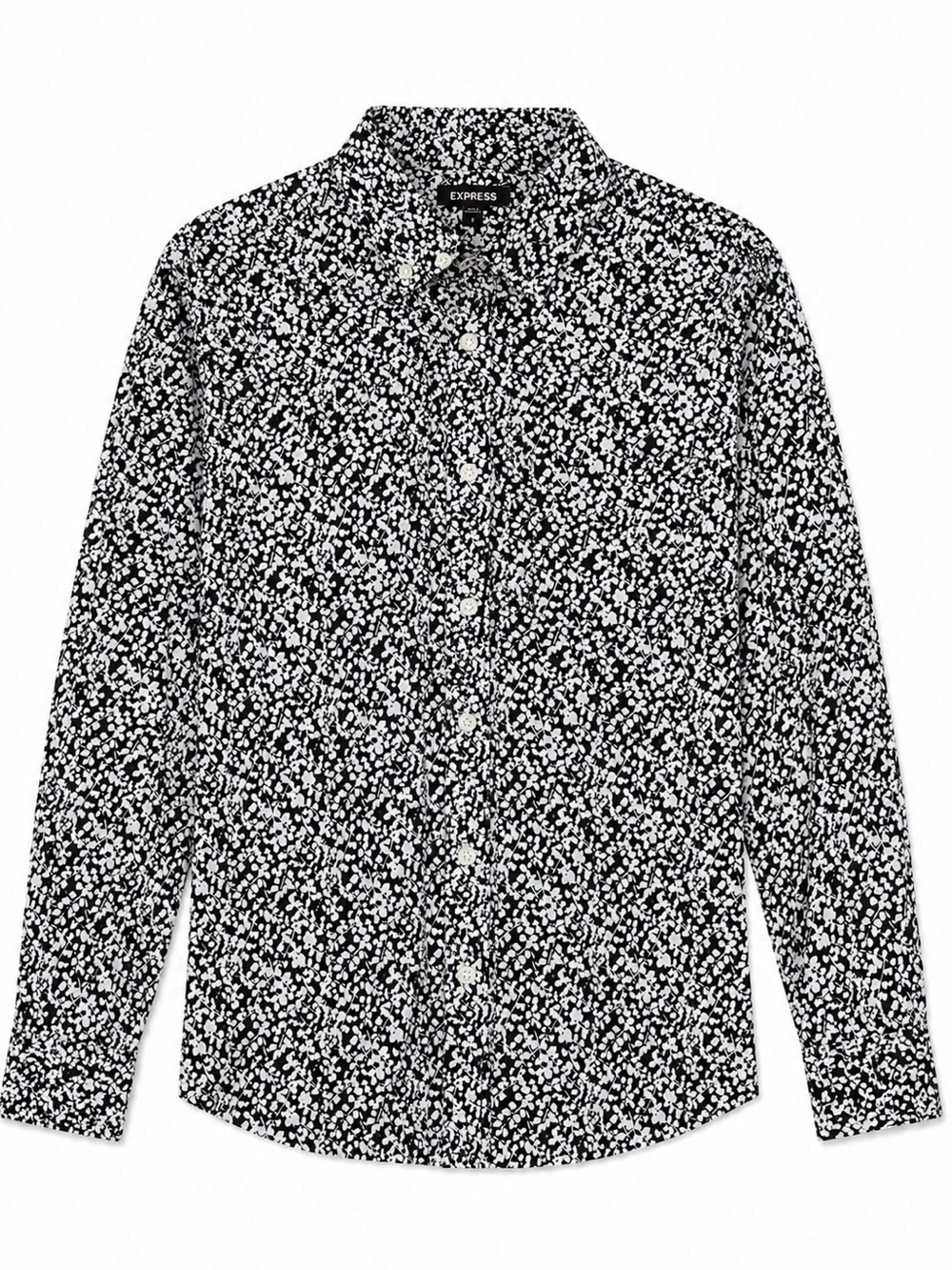 Express Black and White Ditsy Floral Button-Down Shirt